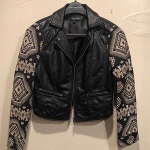 New Look faux leather & tapestry coat. Size M. (Runs small)